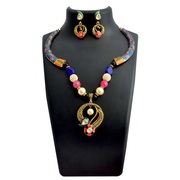 Kundan Meenakari Pipe Curvy Pendant Necklace Set from Sheorna