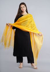 NAAVIV Women’s Black Rayon Kurta Palazzo Pants with Yellow Dupatta-